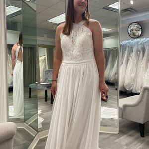 Allure Bridals White Lace Halter Gown